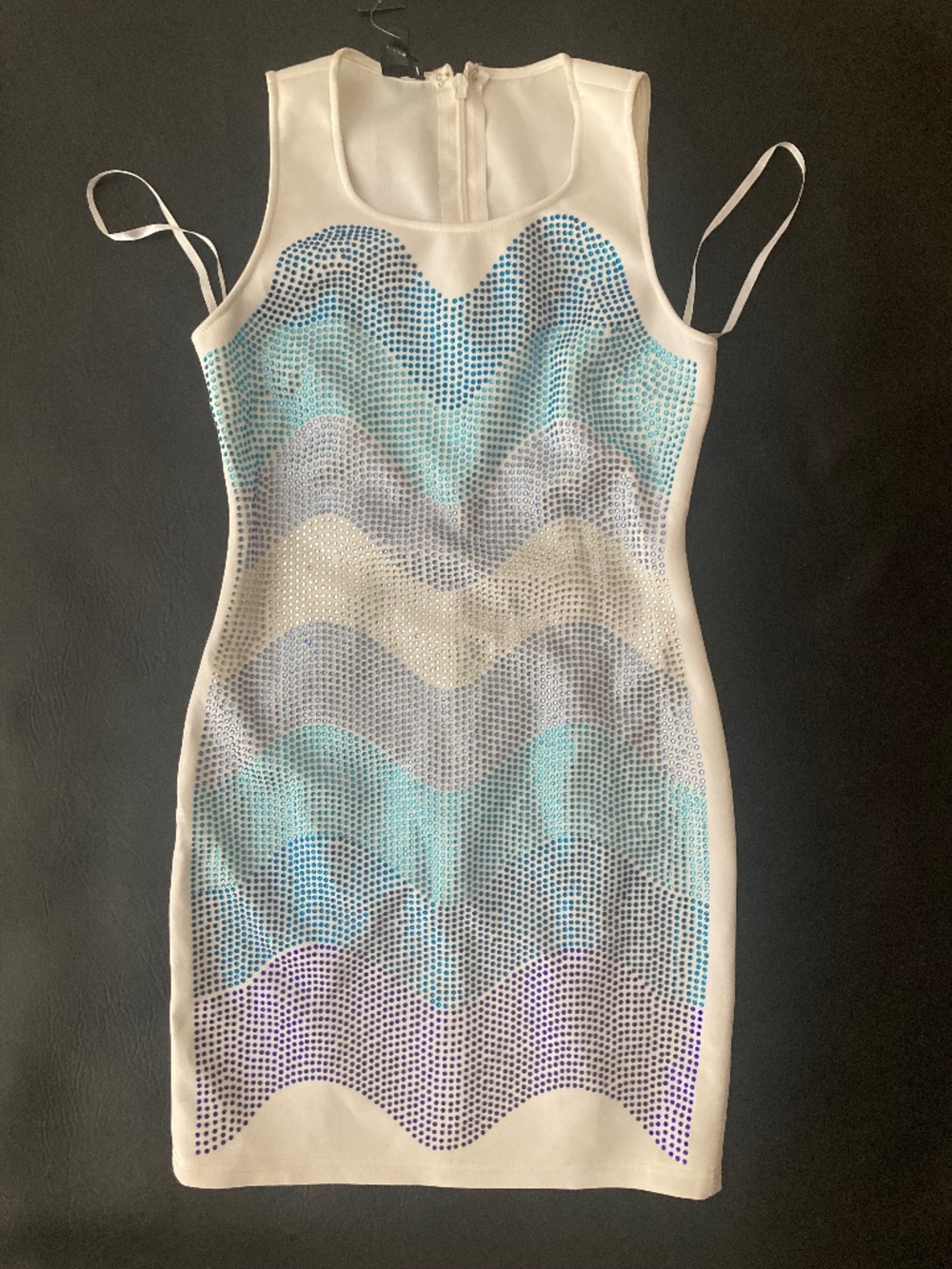 NWT Bebe 2b white blue purple crystal studded sleeveless top dress